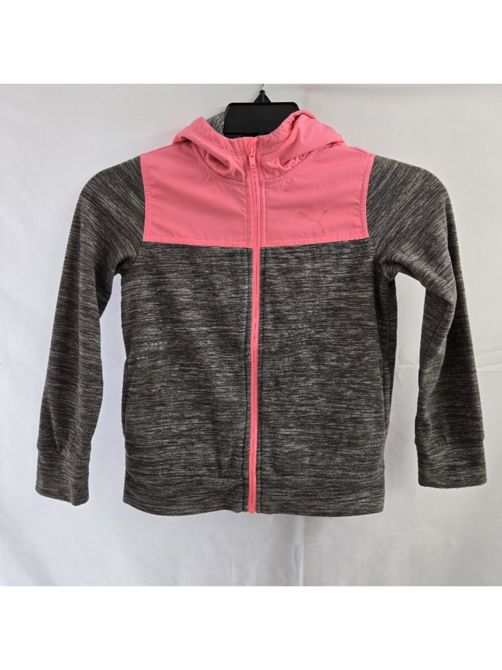 Puma Full Zip Hoodie Sweater Youth Kids Small 7/8 Long Sleeve Pink /Gray